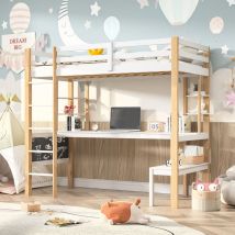 Lit mezzanine 90 x 200 avec table, lit enfant avec table, étagère de rangement, lit mezzanine escalier, lit mezzanine 1 place, cadre de lit enfant