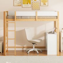 Tanant - Lit mezzanine 90x200cm, avec bureau, escalier de sécurité, design haute clôture, lit simple, lit ado, Bois massif, design contemporain, Blanc