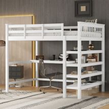 Fortuna Lai - Lit mezzanine 140x200cm - Lit enfant avec bureau sous lit et échelles de rangement - sans matelas - blanc