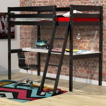 Weber Industries - Lit mezzanine aspen 90x190+ 1 sommier + bureau / Noir/ 199x143x170