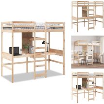Lit mezzanine avec bureau et étagères 90x200 cm pin massif - Cadre De Lit Superposé - Cadres De Lit Superposés - Cadre De Lit Mezzanine - Cadre De