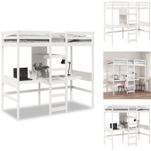 Lit mezzanine avec bureau et étagères blanc 90x200cm pin massif - Cadre De Lit Superposé - Cadres De Lit Superposés - Cadre De Lit Mezzanine - Cadre