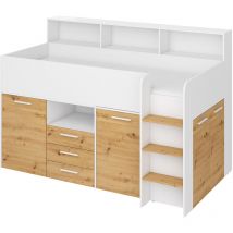 Lit mezzanine avec bureau NEO droit blanc / chêne artisanal