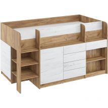Lit mezzanine avec bureau smile gauche doré artisanal / blanc