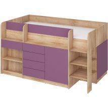 Lit mezzanine avec bureau SMILE droite sonoma / violet