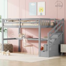 Lit Mezzanine Enfant avec Tiroirs de Rangement et Bureau Sous Lit - Gris, 90x200cm - grey