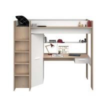 Lit mezzanine enfant Parisot high - Chene et blanc - Sommier inclus - 90 x 200 cm
