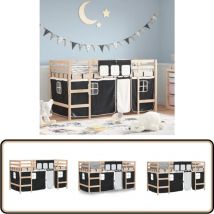 Lit mezzanine enfants avec rideaux sans matelas 90x200cm - Lit Mezzanine Enfant - Lit Plateforme Enfant - Lit Design Enfant - Lit Cabane Enfant