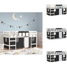 Lit mezzanine enfants avec rideaux sans matelas 90x200cm - Lit Mezzanine Enfant - Lit Plateforme Enfant - Lit Design Enfant - Lit Cabane Enfant