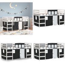 Lit mezzanine enfants avec rideaux sans matelas 90x200cm - Lit Mezzanine Enfant - Lit Plateforme Enfant - Lit Design Enfant - Lit Cabane Enfant