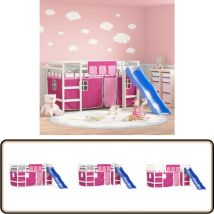 Lit mezzanine enfants avec rideaux sans matelas rose 80x200cm - Lit Mezzanine Enfant - Lit Cabane - Lit Double Niveau - Lit Avec Toboggan - Lit