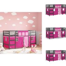 Lit mezzanine enfants avec rideaux sans matelas rose 90x200cm - Lit Mezzanine Enfant - Lit Cabane Enfant - Lit Design Enfant - Lit Double Niveau