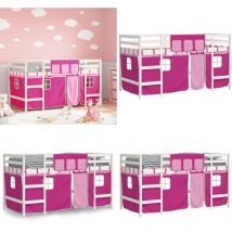 Lit mezzanine enfants avec rideaux sans matelas rose 90x200cm - Lit Mezzanine Enfant - Lit Plateforme Enfant - Lit Design Enfant - Lit Double Niveau