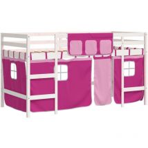 Lit mezzanine enfants et rideaux rose 90x200cm bois pin massif