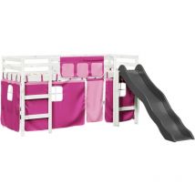 Lit mezzanine enfants et rideaux rose 80x200cm bois pin massif