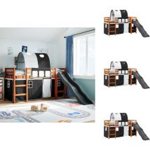 Lit mezzanine enfants et tunnel blanc/noir 90x200 cm pin massif - Lit Mezzanine Pour Enfants - Lits Mezzanine Pour Enfants - Lit Mezzanine - Lit
