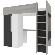 Lit mezzanine 90 x 200 cm avec armoire et bureau - Anthracite et blanc - nicolas ii