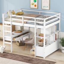 Lit mezzanine enfant avec tiroirs de rangement et bureau sous lit, blanc, 140 x 200 cm