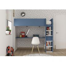 Lit mezzanine pour enfants bleu fumée et blanc mat avec bureau - Florida