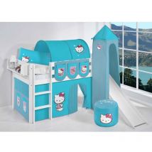 Lit mi-haut jupiter avec toboggan - 90 x 200 - Hello Kitty Bleu