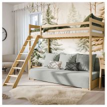 Lit mi-hauteur 90x200 sommier et canapé inclus Orlane Bois et gris