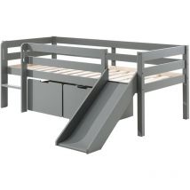 Lit mi-hauteur 90x200 toboggan sommier et tiroirs inclus Vipack Pino Gris