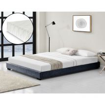 Lit Double Rembourré avec Lin avec Matelas Gris Foncé 140 x 200 cm Corium - gris foncé