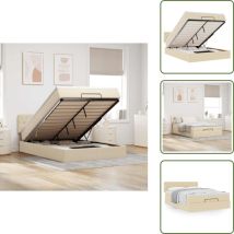 Lit ottoman avec matelas crème 140x200 cm tissu - Cadre De Lit Ottoman - Cadres De Lit Ottomans - Lit Ottoman - Lits Ottomans