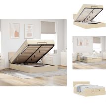 Lit ottoman avec matelas crème 140x200 cm tissu - Cadre De Lit Ottoman - Cadres De Lit Ottomans - Lit Ottoman - Lits Ottomans