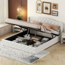 Hauss Spole - Lit coffre 180 x 200cm, lit adulte rembourré, lit double, multifonction, hydrauliques, sans matelas, beige