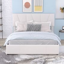 Hauss Spole - Lit Plateforme Rembourré avec 4 Tiroirs et Tête de Lit Réglable - 140 x 200 cm, Beige