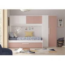 Lit pont blanc et rose 298,4x96,5x203,3 cm avec armoire