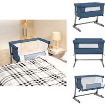 Lit pour bébé avec matelas Bleu marine Tissu de lin - Lit Bébé - Lit Évolutif - Berceau Convertible - Lit Côte Parent - Sommeil Bébé