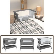 Lit pour bébé avec matelas Gris foncé Tissu de lin - Lit Bébé - Lit Enfant - Cocon Bébé - Berceau Convertible - Lit Évolutif