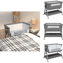 Lit pour bébé avec matelas Gris foncé Tissu de lin - Lit Bébé - Lit Enfant - Cocon Bébé - Berceau Convertible - Lit Évolutif