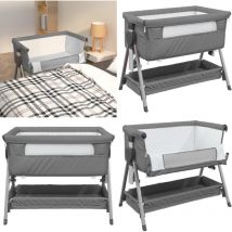 Lit pour bébé avec matelas Gris foncé Tissu de lin - Lit Bébé - Lit Enfant - Cocon Bébé - Berceau Convertible - Lit Évolutif - Home & Living