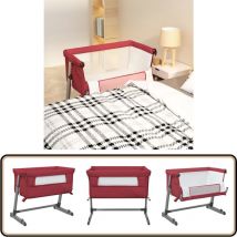 Lit pour bébé avec matelas Rouge Tissu de lin - Lit Bébé - Lit Évolutif - Berceau Convertible - Lit Côte Parent - Sommeil Bébé