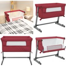 Lit pour bébé avec matelas Rouge Tissu de lin - Lit Bébé - Lit Évolutif - Berceau Convertible - Lit Côte Parent - Sommeil Bébé - Home & Living
