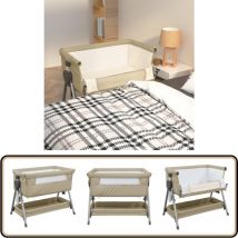 Lit pour bébé avec matelas Taupe Tissu de lin - Lit Bébé - Lit Enfant - Berceau - Lit Convertible - Lit Réglable