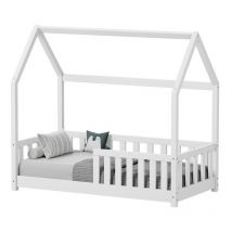 lit pour enfant avec barrière en bois de pin blanc 70x140 cm
