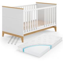 Lit bébé Malia, Blanc, 70x140 cm avec matelas Vitalispa