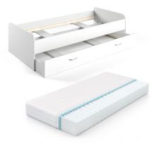 Lit d'enfant Enzo, Blanc, 90x200 cm avec matelas, Vitalispa