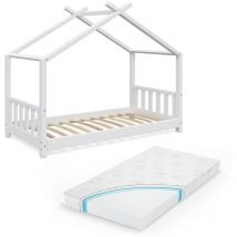 Lit cabane Design, Blanc, 80x160 cm avec matelas Vitalispa