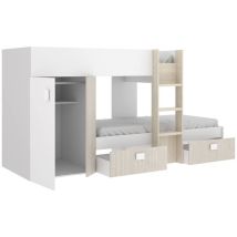 Dmora - Lit pour enfants Cevedale, Chambre complète avec armoire et tiroirs, Composition de lits superposés avec deux lits simples, 271x111h150 cm,