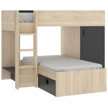 Dmora - Lit pour enfants Marmolada, Chambre complète avec armoire et tiroirs, Composition de lits superposés avec deux lits simples, 255x112h150 cm,