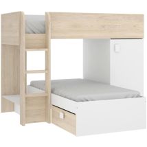 Dmora - Lit pour enfants Marmolada, Chambre complète avec armoire et tiroirs, Composition de lits superposés avec deux lits simples, 255x112h150 cm,