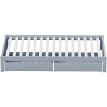 Liberté - Lit pour enfants simple en bois massif 90X200 avec 2 tiroirs de rangement , blanc