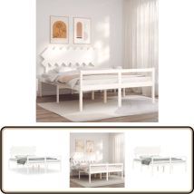 Lit pour personne âgée sans matelas blanc 160x200cm bois massif - Lit Senior - Lit Pour Personne Agée - Lit Haut - Lit Bois Massif - Lit Blanc