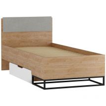 Mobilier1 - Lit Romcama 109 , Unique, 90x200, Stratifié, Sommier à lattes, 95x205x92cm