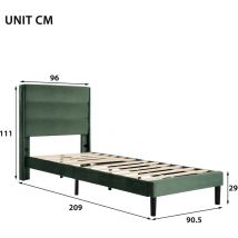 Lit rembourré 90 x 200 cm, cadre de lit avec sommier à lattes et tête de lit, lit double rembourré, vert foncé